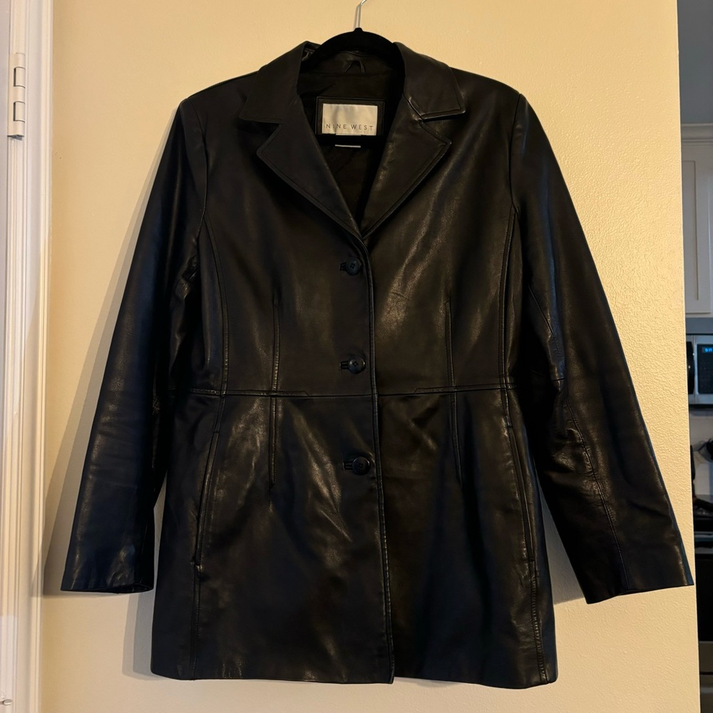 Nine West Black Genuine Leather Jacket Women Large Vintage Y2K Gilmore Girls